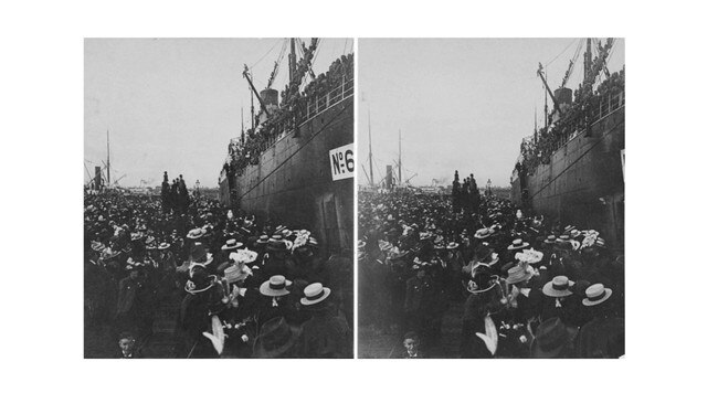 Troops departing Melbourne for war, possibly the Second Boer War. Picture: State Library of Victoria