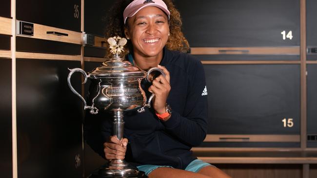 Naomi Osaka with the Australian Open trophy. Picture: Fiona Hamilton 