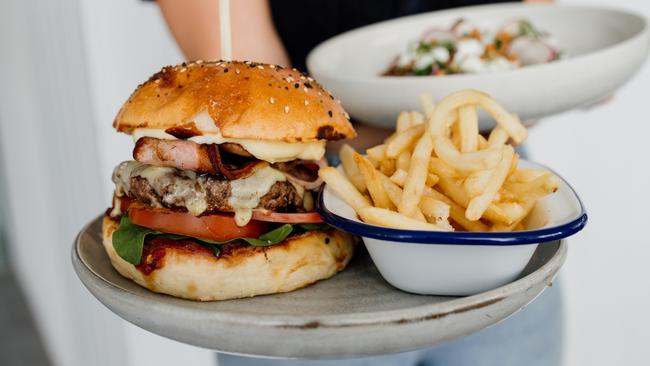 The wagyu burger at Elk Espresso, Broadbeach. Picture: Brooke Darling