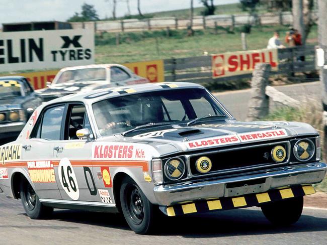 The Ford XW Falcon GTHO in the Bathurst 1000 race at Mount Panorama in 1969.