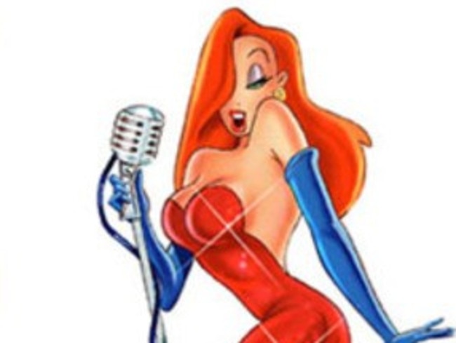 Cartoon character Jessica Rabbit, in red.