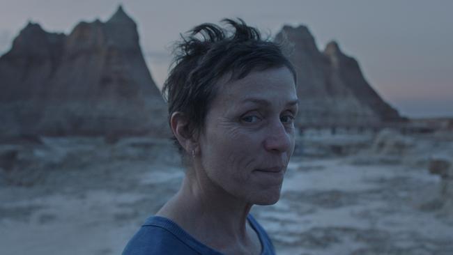 Frances McDormand in the film Nomadland, directed by Chloe Zhao. The popular film was nominated to seven Oscars this year and won three of them.