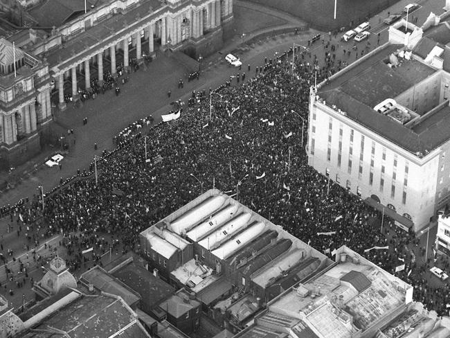 A Moratorium march in Melbourne in June 1971. Picture: HWT Library