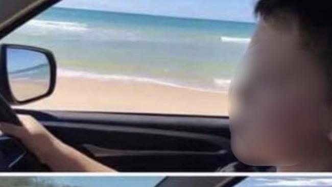 The Rainbow Beach and Double Island Point communities have been left outraged after photos and video footage appearing to show children doing their "first donuts" on the beach emerged online this week. Pictures: Social Media.