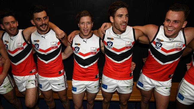 The EFL celebrates its win over the GFL. Picture: James Ross/AAP