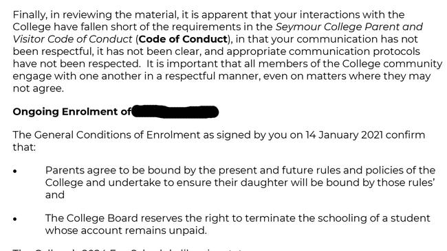 The letter from the school claiming Mr Martin’s letters asking the school to be more “accountable”, “empathetic” and “compassionate” had “not been respectful”.