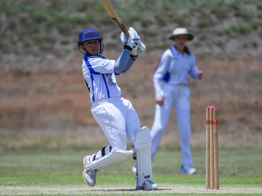 Hervey Bay’s Cruz Baker watches the ball head towards the boundary.