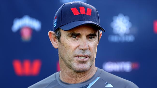 SYDNEY, AUSTRALIA - JULY 11: Blues coach, Brad Fittler speaks to the media during the New South Wales Blues State of Origin captain's run at NSWRL Centre of Excellence on July 11, 2023 in Sydney, Australia. (Photo by Brendon Thorne/Getty Images)