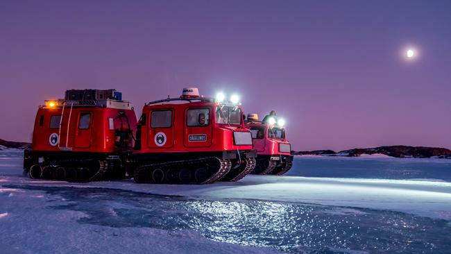 The moon over the Hagglunds in Antarctica. Picture: Daniel Boskell