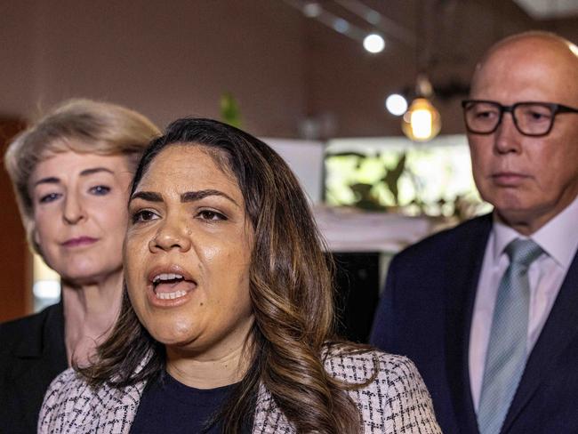 3/10/2023Leader of the Opposition Peter  Dutton , Senator Michaelia Cash and Shadow Minister for Indigenous Australians Senator Jacinta Nampijinpa Price in Perth to promote the no vote in The Voice referendum in West Perth.Pic Colin Murty