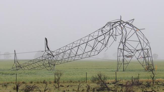 One of the flattened electricity pylons near Melrose, whose collapse brought on the blackout. Picture: ABC News