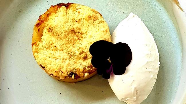 Alibi Bar &amp; Kitchen’s apple crumble with vanilla bean ice cream. Picture: Supplied