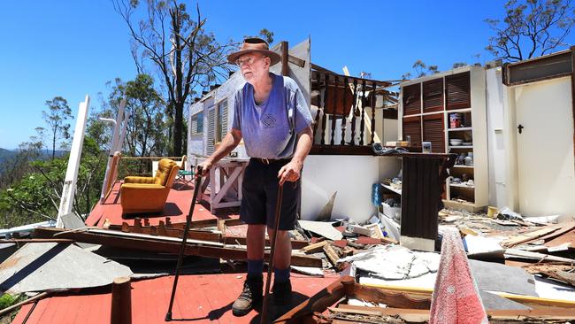 Len la Tours in the remains of his home, which was destroyed in the deadly storms which lashed South East Queensland over Christmas. Picture: NCA NewsWire / Scott Powick