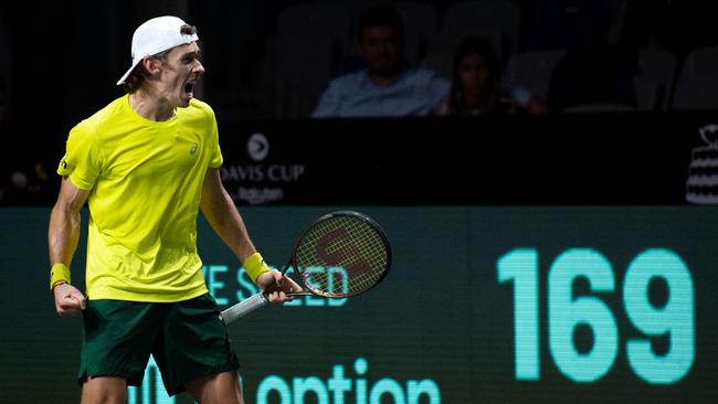 Alex de Minaur will lead Australia’s Davis Cup charge. Picture: Jorge Guerrero / AFP