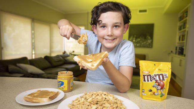 Declan, 9 was told he'd need to avoid peanuts and carry an epipen but can now eat peanuts safely following a breakthrough medical trial. Picture: Wayne Taylor