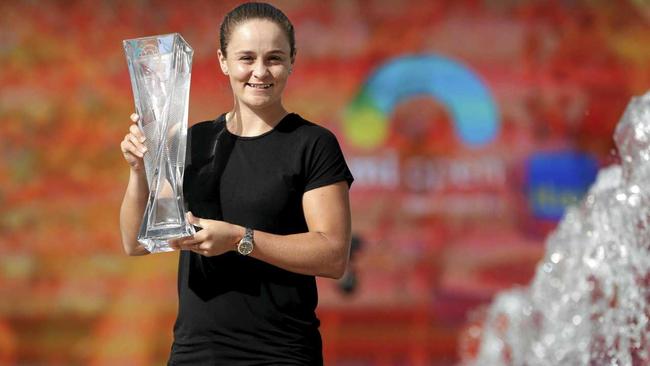 Barty with the trophy after winning the Miami Open. (AP Photo/Lynne Sladky). Picture: Lynne Sladky