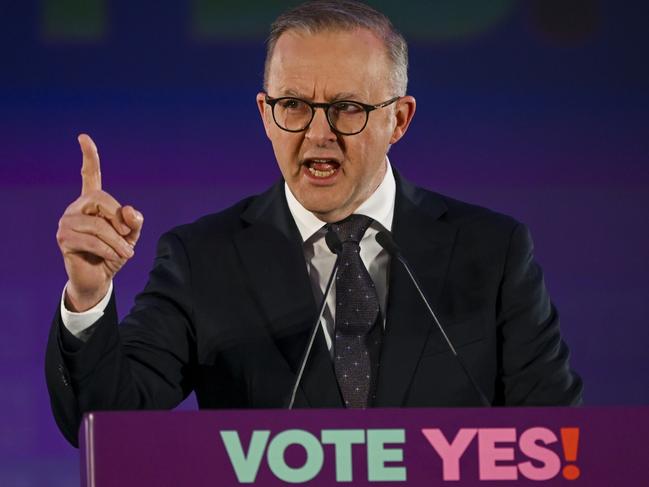 Prime Minister Anthony Albanese speaks during the Yes23 official campaign launch in Adelaide, Wednesday, August,30,2023 (AAP Image/Mark Brake) NO ARCHIVING