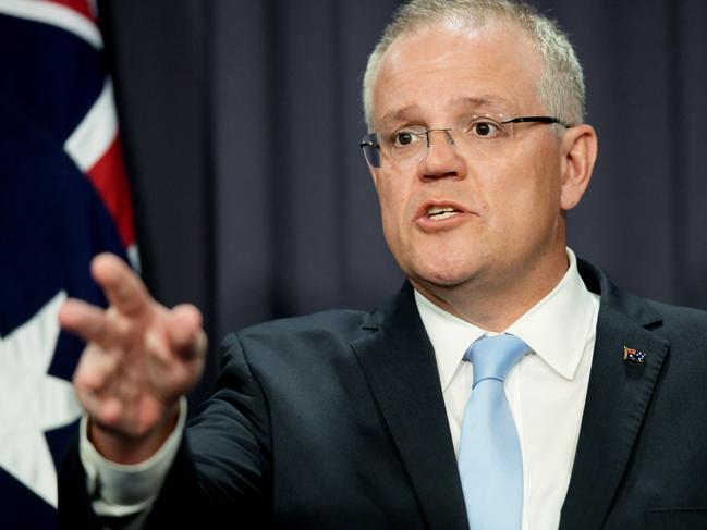 Prime Minister Scott Morrison holds a press converence after the passing of the Medivac Bill in the House of Representatives. Picture: Getty Images