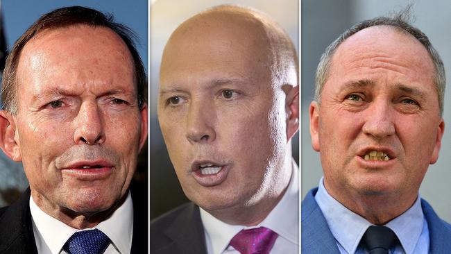 Tony Abbott, Peter Dutton and Barnaby Joyce are the Coalition’s biggest liabilities in voters’ minds, an exclusive new poll has revealed. Picture: Supplied