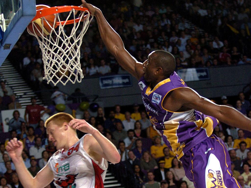 Roberts with a thunderous dunk during the Grand Final series.