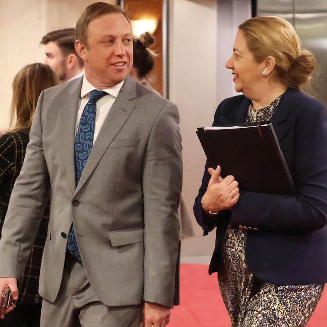 Premier Annastacia Palaszczuk with deputy Steven Miles on Monday. Picture: Liam Kidston