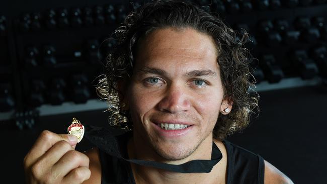 NTFL 2019 Nichols medalist Phillip Wills at the Michael Long Centre. Picture: Katrina Bridgeford