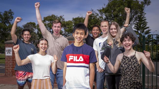 David Le aged 17 with Kijana Pauline, William James Lhuede-O’Meara, Jasmine Ristevski, Noreigh Zuniga, Callum Roberts, Anya Biaroza and Ava Collison. Picture: Wayne Taylor