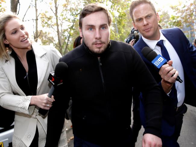 Adam Cranston leaves Sydney Police Centre in Surry Hills after being released on bail related to an investigation into ATO fraud. Picture: Dylan Robinson