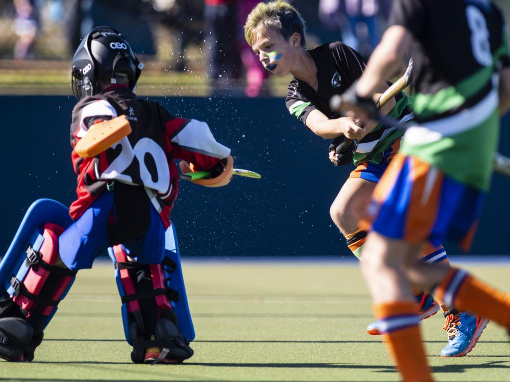 Newtown Norths Tigers captain Cooper Gollan against Past High in under-11 boys Presidents Cup hockey at Clyde Park, Saturday, May 27, 2023. Picture: Kevin Farmer