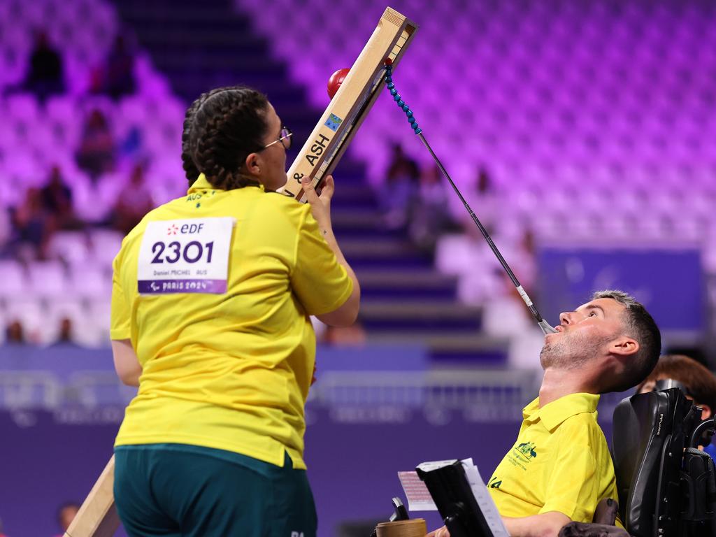 Daniel Michel of Team Australian competing during the men's individual BC3 gold medal match, came away with the silver medal. Picture: Michael Reaves/Getty Images