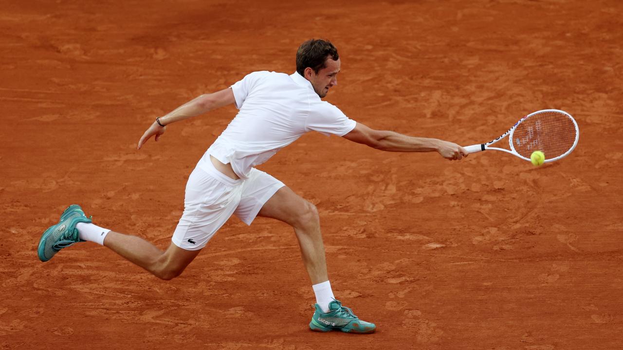 Daniil Medvedev, in action of the first round of the tennis, is Russia’s highest profile athlete. (Photo by Clive Brunskill/Getty Images)