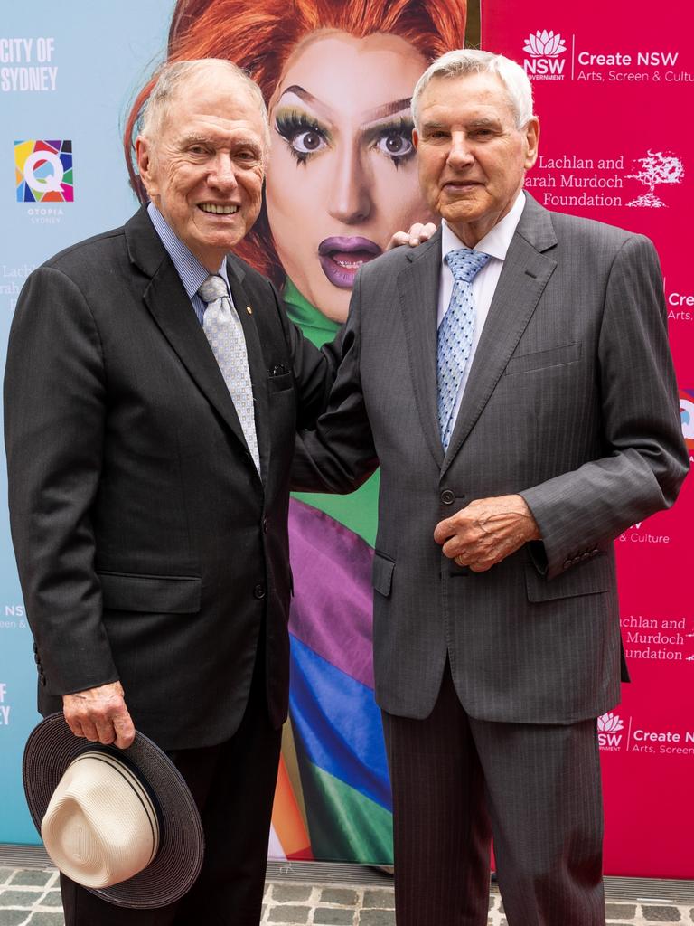 Justice Michael Kirby and partner Johan van Vloten at the official opening of Qtopia, Sydney's first LGBTQIA+ museum in February 2024. Picture: NCA NewsWire/ Ben Symons