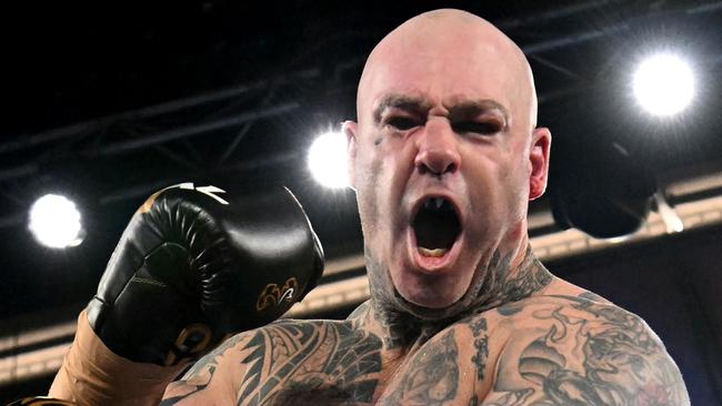 Lucas Browne after knocking out Junior Fa to win the WBA Oceania and IBF International heavyweight title (Photo by William WEST / AFP)