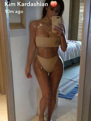 Kim says nude selfies make her feel more confident. Picture: Kim Kardashian/Snapchat