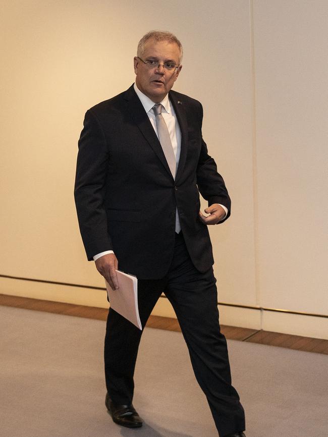 Prime Minister Scott Morrison says the attention is on ‘the road out’. Picture: Gary Ramage