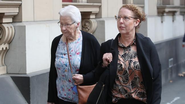 The wife of Russell Hill, Robyn Hill, arrives at the court with her daughter Debbie Hill. Picture: NCA NewsWire / David Crosling