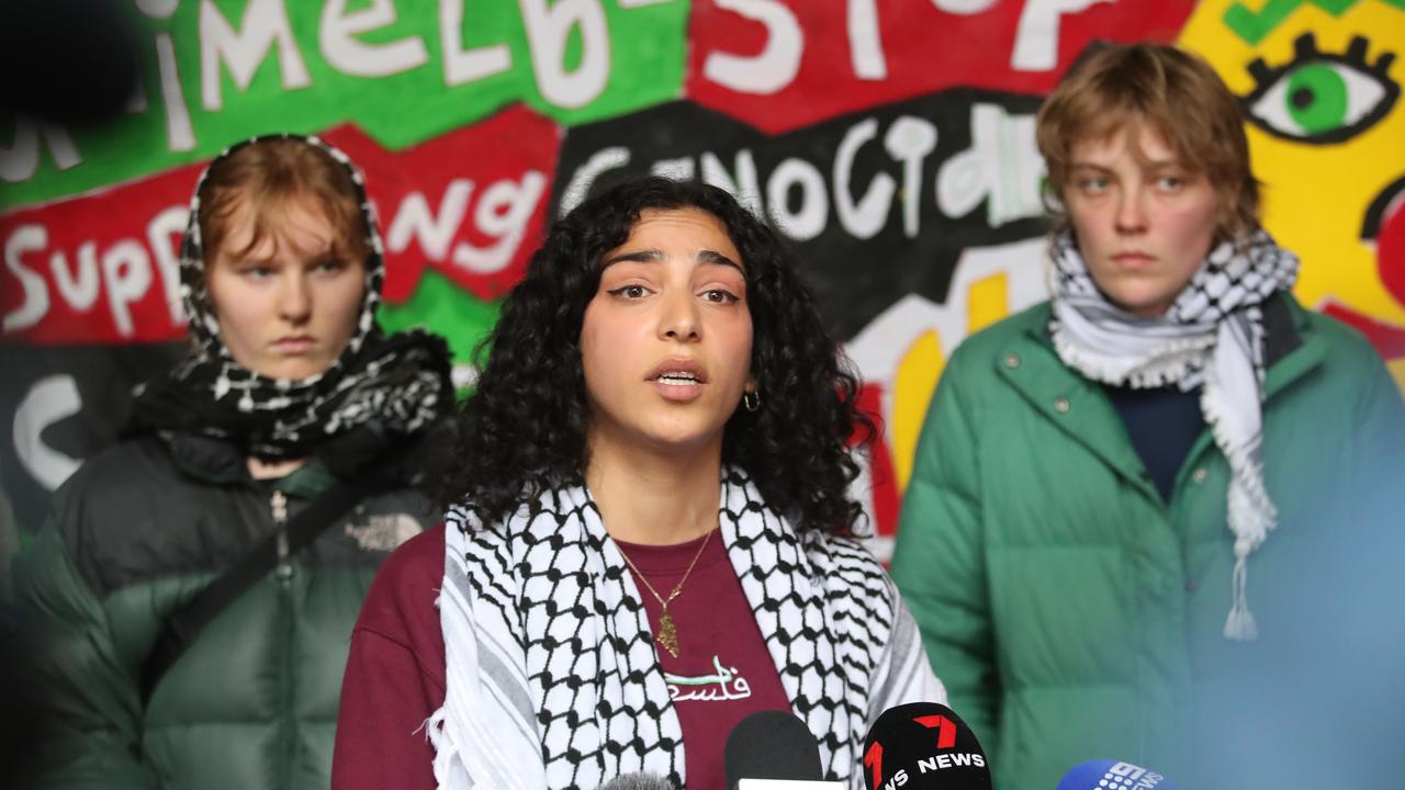 International relations masters student Dana Alshaer says Gazan universities have been destroyed, and the protesters want transparency from the University of Melbourne about its involvements with weapons-manufacturing companies. Picture: NewsWire / David Crosling