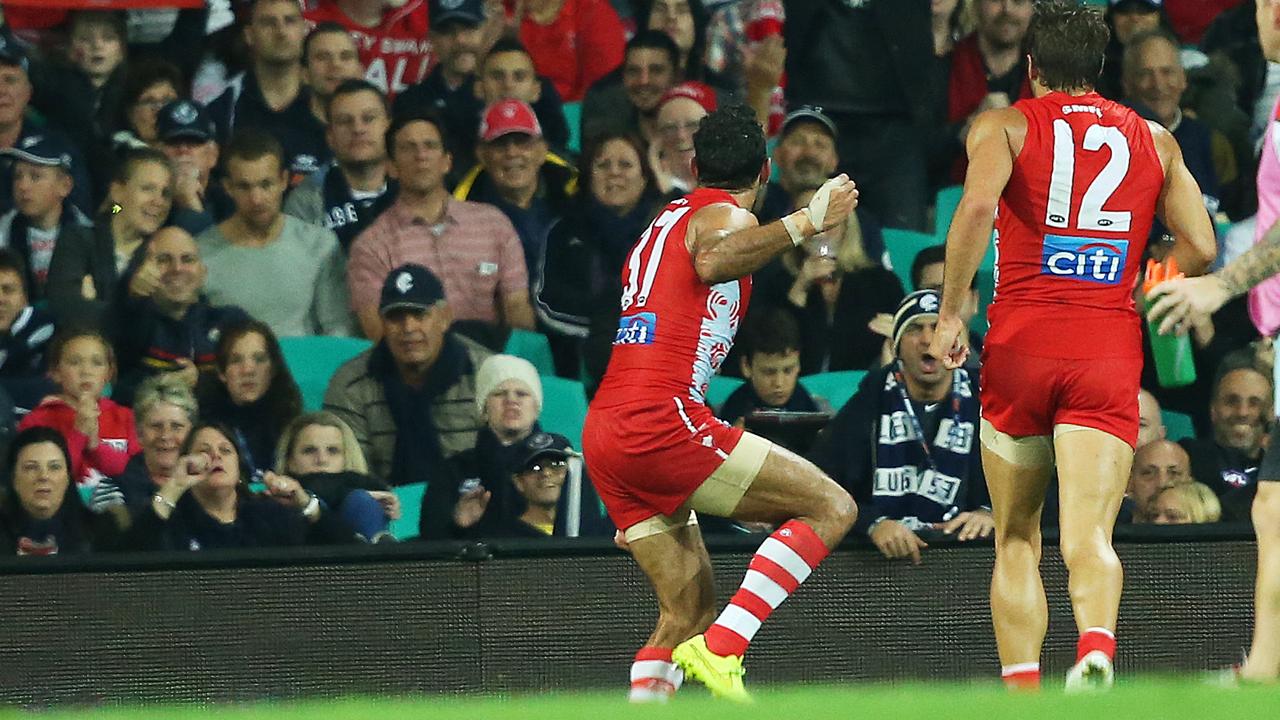 Goodes’ iconic war cry. Picture. Phil Hillyard