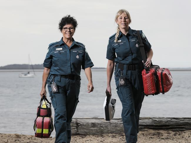 Qweekend - Beverly Geronimos, 59, and Vikki Harvey,  50, are honourary paramedics, who are on-call whenever they are home on Coochiemudlo Island. Pic Mark Cranitch.