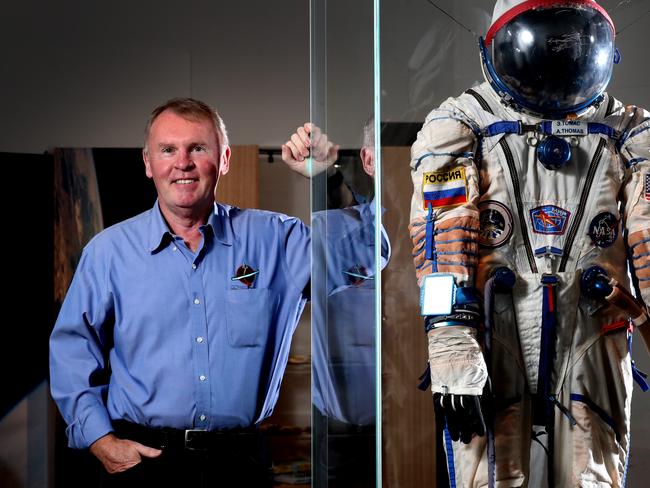 Astronaut Andy Thomas at the SA Museum, to launch its latest space-inspired display ahead of his SA Press Club speech on Friday. Picture: Kelly Barnes/The Australian