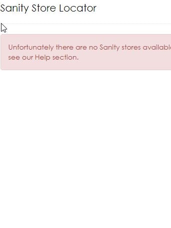 The message that comes up when you click on Sanity's store locator on its website. Picture: Sanity