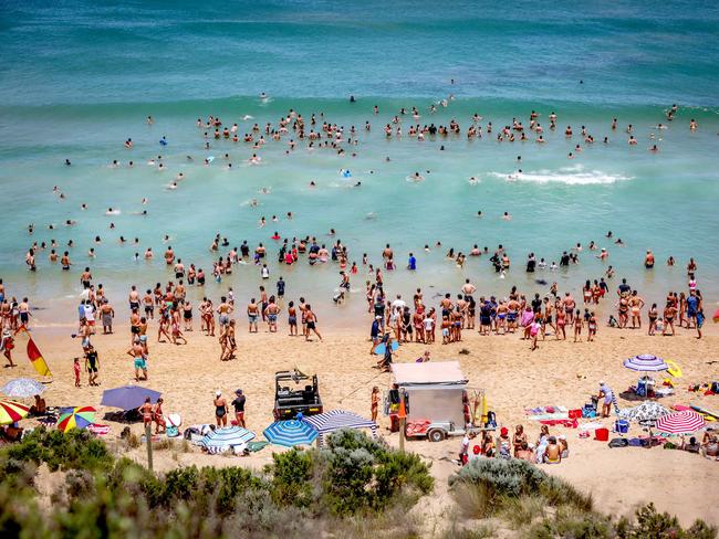 Over 2000 beachgoers flocked to Portsea Surf Beach. Picture: Nicole Clear