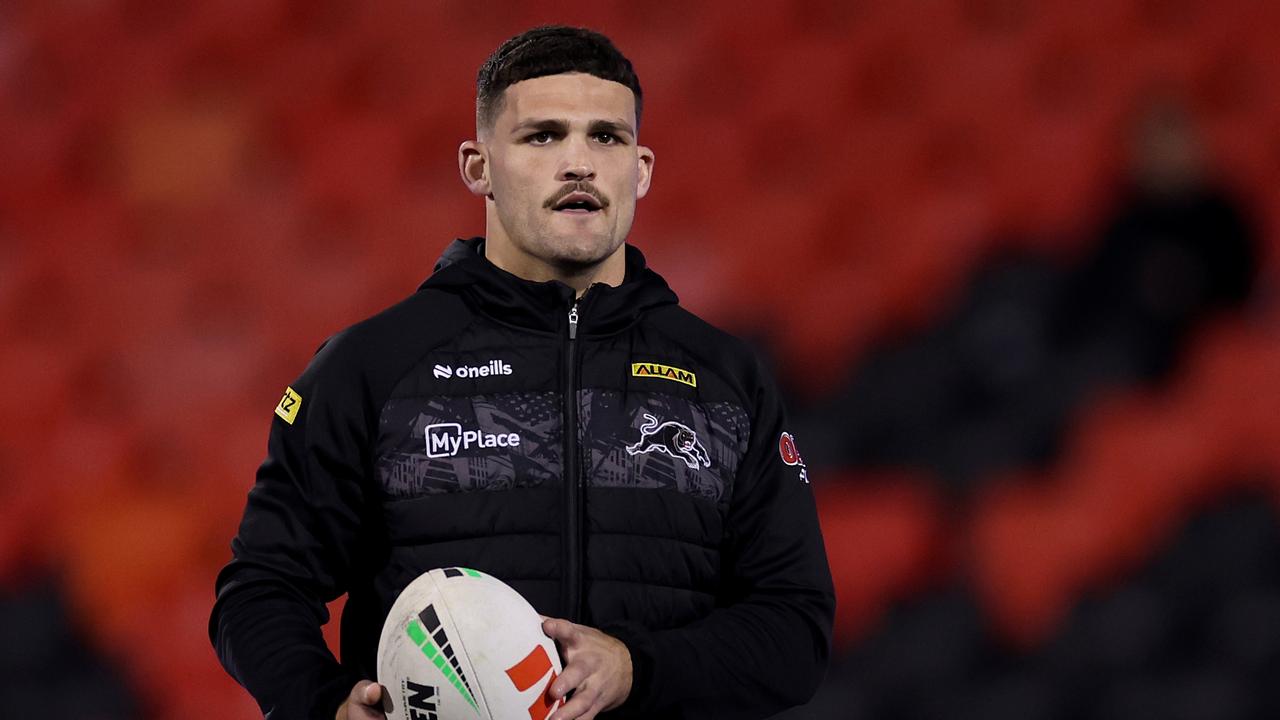 PENRITH, AUSTRALIA - SEPTEMBER 13: Nathan Cleary of the Panthers inspects the field ahead of the NRL Qualifying Final match between Penrith Panthers and Sydney Roosters at BlueBet Stadium on September 13, 2024 in Penrith, Australia. (Photo by Cameron Spencer/Getty Images)