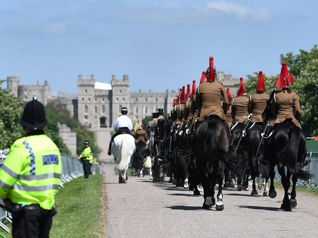 The Army rehearse the carriage procession of the Wedding of Prince Harry to Meghan Markle at Windsor Castle. Picture: MEGA