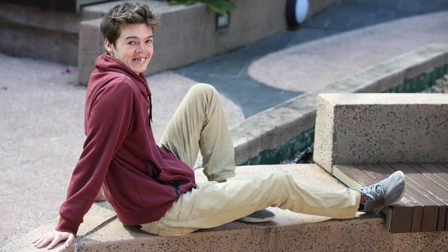 Zach Holden, who was seriously injured after falling from a Gold Coast high rise, at Gold Coast University Hospital. Picture: Glenn Hampson.