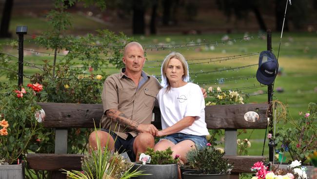 Grieving parents Marc and Anita Sertori son Charlie died when he was 18. He is buried at the Bendigo Cemetery. The authority which runs the cemetery has decided that virtually all decorations on or around graves must be removed. Picture: David Caird