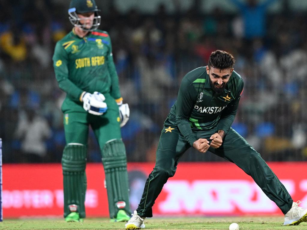 Usama Mir celebrates a wicket at the World Cup. He’s signed to play with the Melbourne Stars in BBL13.