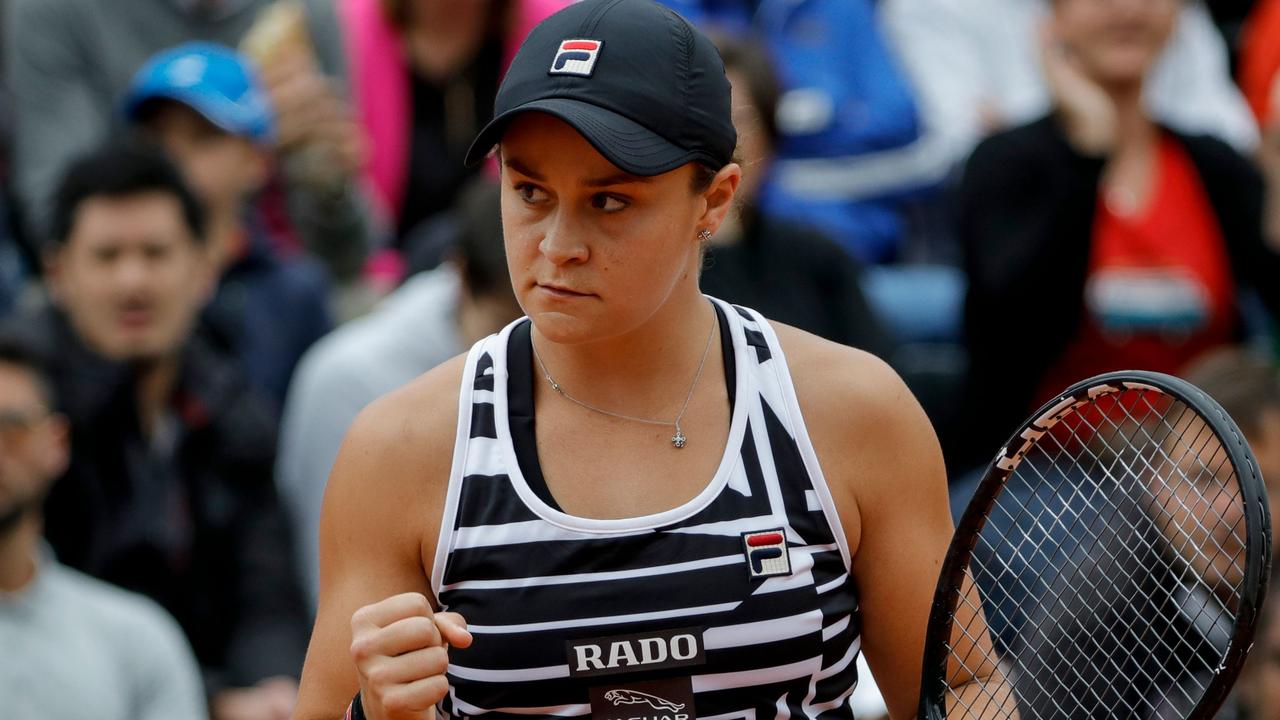 Ashleigh Barty celebrates after winning against Danielle Collins.