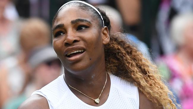 US player Serena Williams reacts after a point against Romania's Simona Halep.