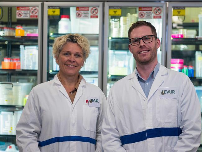 Joanne Barber Chief Operating Officer with Tom Collier CEO and co-founders  of Levur, a Sydney based eco start up company looking at ways to develop a sustainable food oil business and Winner of 2025 KPMG Nature Positive Challenge. Picture: Supplied